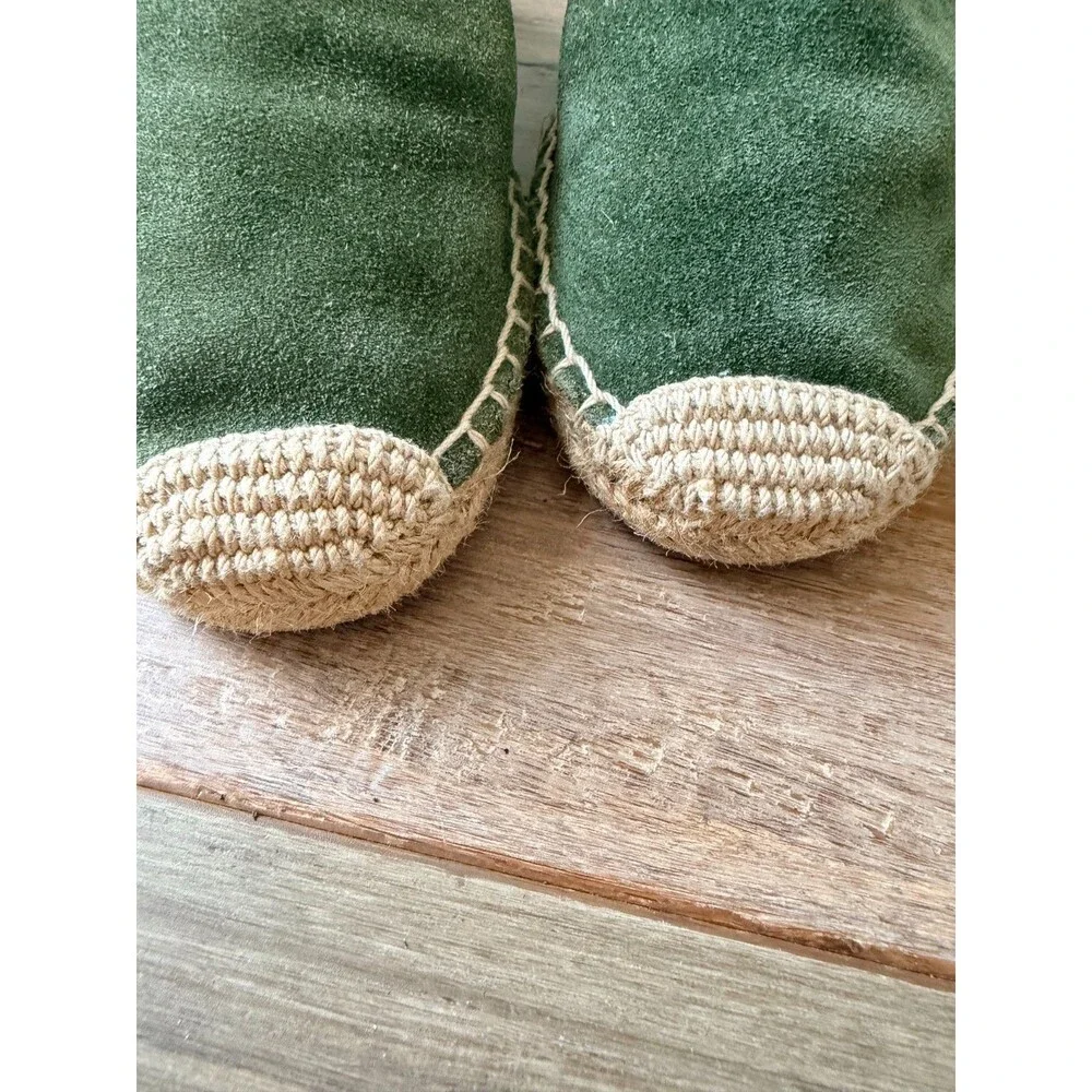 Tory Burch Olive Green Suede Espadrille Mules Slide Sandals Flat Shoes Size 8
